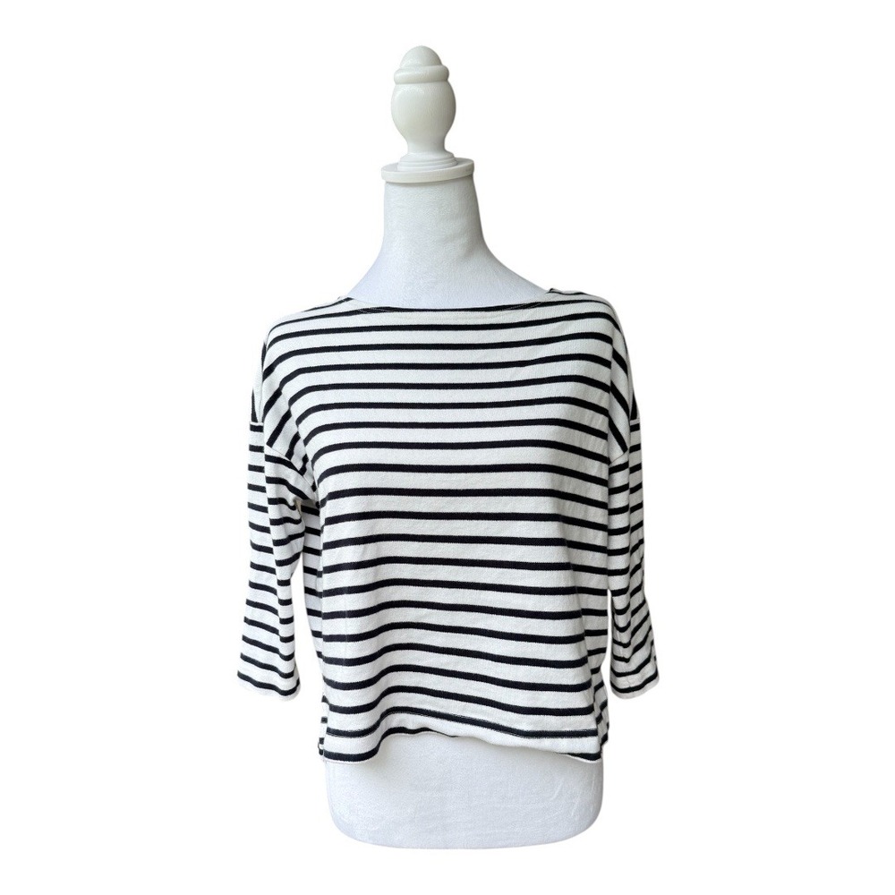 Striped Boatneck Top 3/4 Sleeve Knit Pullover Casual Everyday Essential M‎
